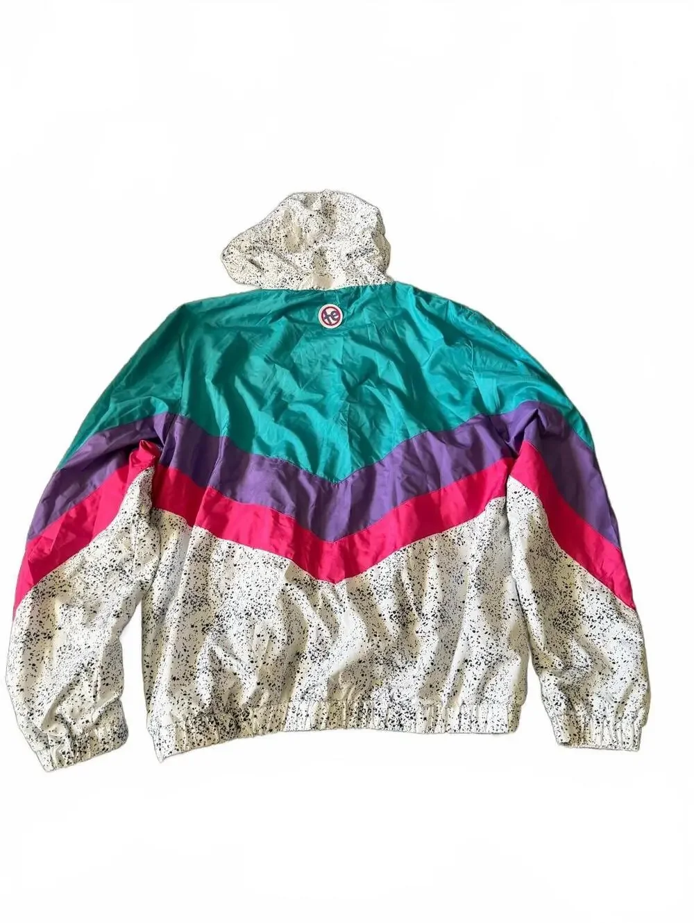 Tipsy Elves Retro Colorblock Windbreaker Jacket Small 80s 90s Hooded Teal Pink